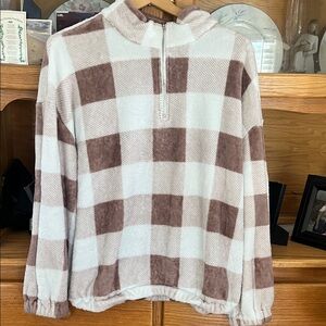 SHEIN Brown and Cream Checkered Turtleneck Sweater